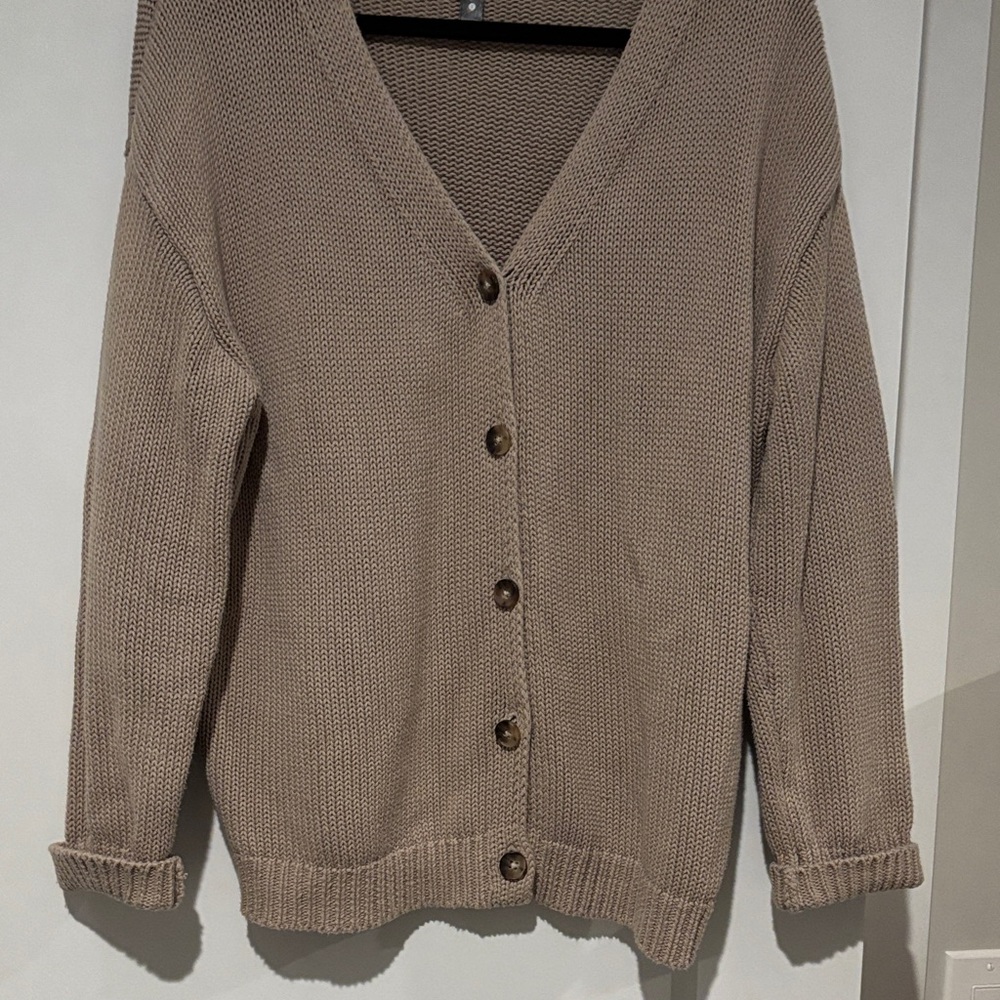 Aqua Taupe Button-Front V-Neck Cardigan